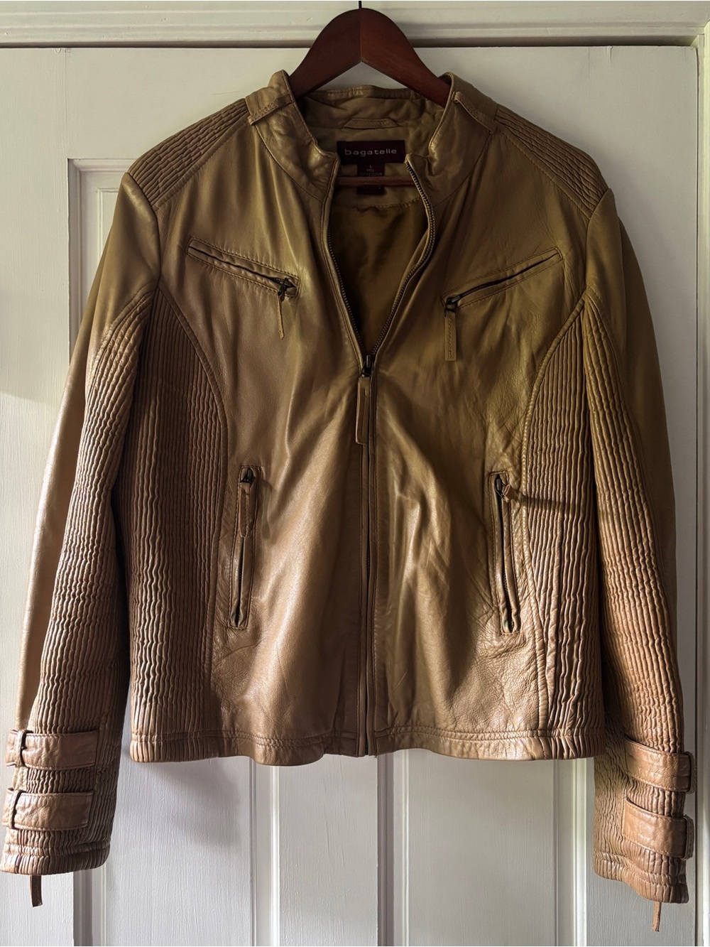 Bagatelle Vintage Tan Leather Moto Jacket